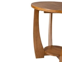 COZAYH Rustic Farmhouse End Table With Storage Shelf, French Country Accent Side Table For Family, Dinning Or Living Room, Small Spaces, Modern, Round, Vintage Distressed Finish, Curved Leg - 焦糖棕 - 查看 10