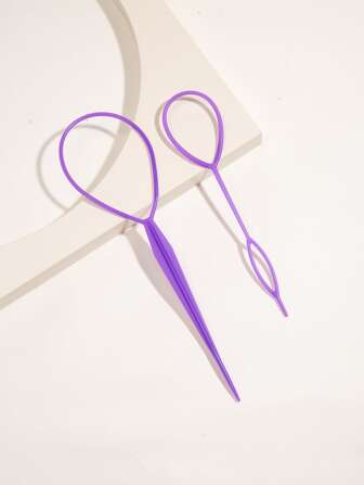 2 件套女士美发工具 - 法式扭发夹和编织工具套装，紫色