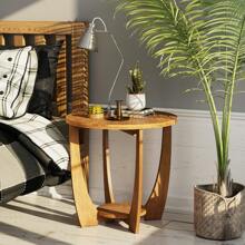 COZAYH Rustic Farmhouse End Table With Storage Shelf, French Country Accent Side Table For Family, Dinning Or Living Room, Small Spaces, Modern, Round, Vintage Distressed Finish, Curved Leg - 焦糖棕 - 查看 5