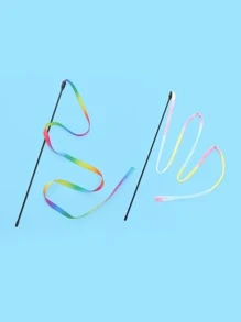 2pcs/set Rainbow Cloth Strip Cat Teaser Wand, Interactive Cat Toy