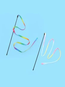 2pcs/set Rainbow Cloth Strip Cat Teaser Wand, Interactive Cat Toy