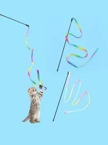 2pcs/set Rainbow Cloth Strip Cat Teaser Wand, Interactive Cat Toy