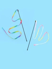 2pcs/set Rainbow Cloth Strip Cat Teaser Wand, Interactive Cat Toy