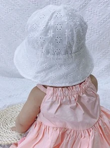 1 件女童蝴蝶结镂空刺绣渔夫帽，可调节帽檐，适合夏季/秋季防晒 - 白色 - 查看 7