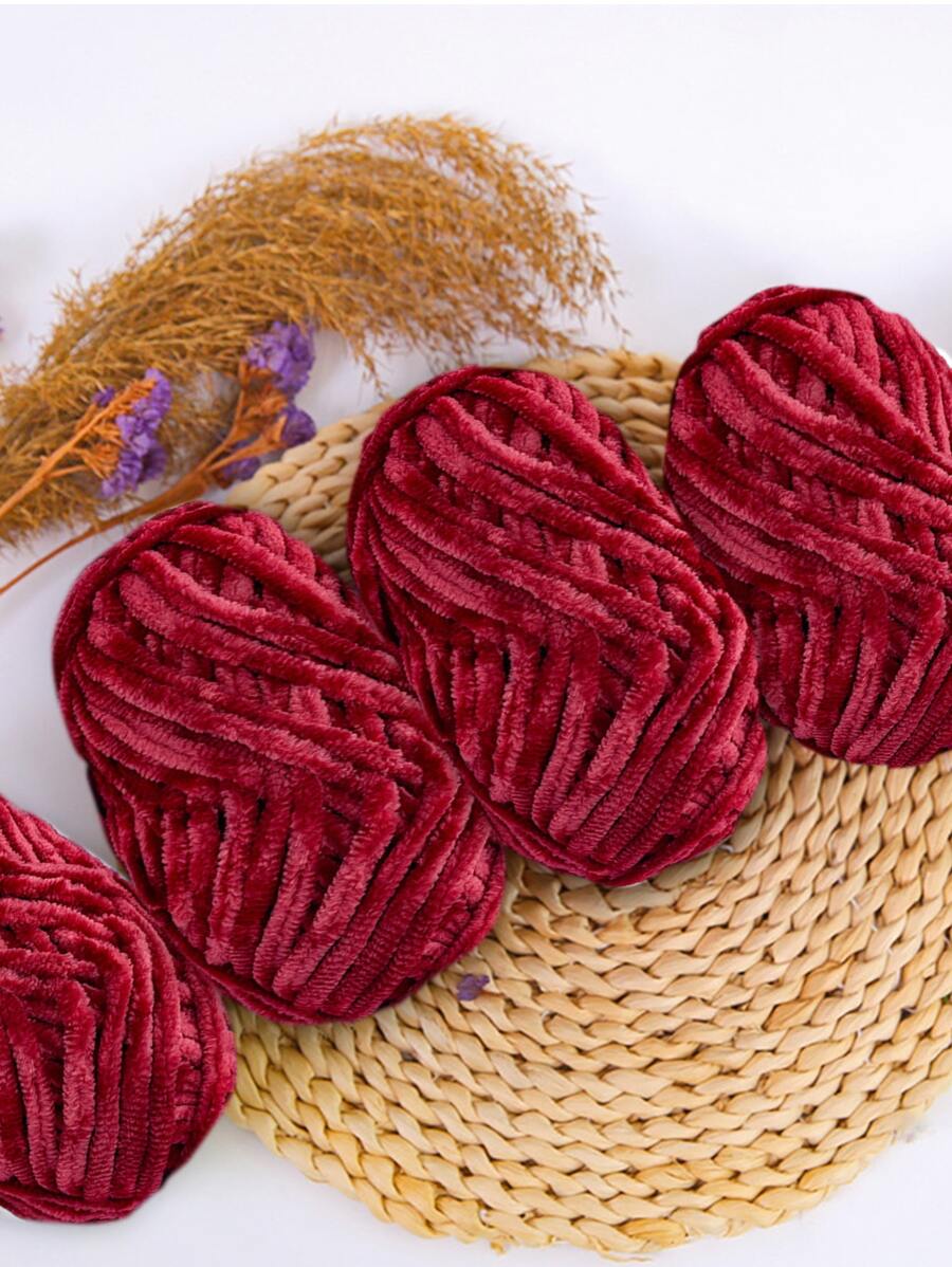1pc 100g Chenille Yarn 6mm Thick Handmade Diy Crochet Velvet Chunky Wool Yarn For Knitting Shoes, Scarf - Rose Red - View 1