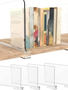 2pcs Multi-functional Transparent Divider For Home Cabinet Book Shelf, Clothes, Bags, Etc. Organizer Clamp Storage Rack - Trong sáng - Xem 5
