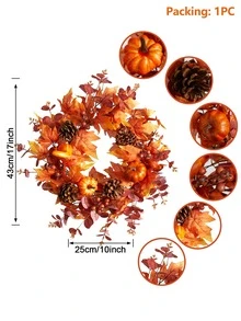 43cm Chất vải lá phong Quả bí ngô Quả tùng Vòng hoa , Thích hợp Đối với Mùa thu Lễ hội Buổi tiệc Đồ trang trí , Nhà  Tường Chiếc lò sưởi Cửa sổ Đồ trang trí - trái cam - Xem 3