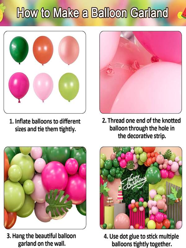 107pcs Tropical Hot Pink Green Balloon Garland Kit for Hawaii Party