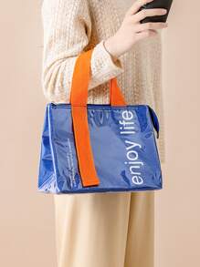 1pc Oxford Cloth & Pu Material Zipper Closure Large Capacity Waterproof, Insulated Cooler Bag With Handle For Outdoor Picnic, Working Lunch BoxChristmas Gift