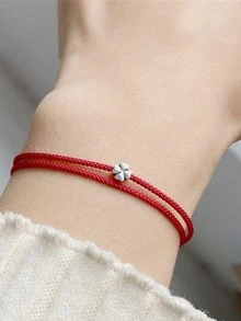 1入組簡約風&可愛四葉草設計紅色的細繩手鏈,時尚&多用途編織手環適合女士 - 彩色 - 查看 5