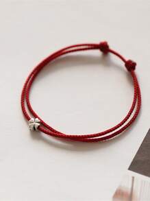 1入組簡約風&可愛四葉草設計紅色的細繩手鏈,時尚&多用途編織手環適合女士 - 彩色 - 查看 1