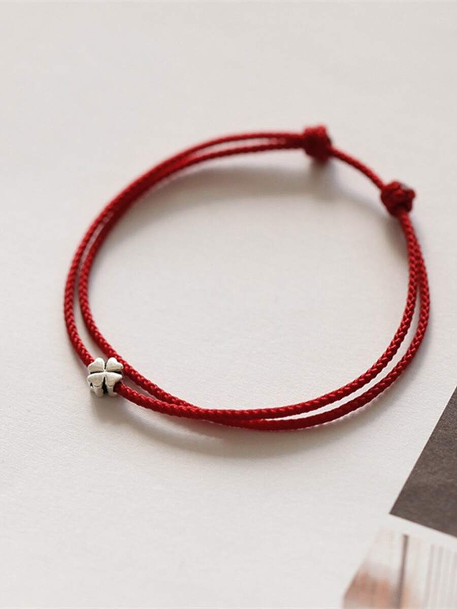 1入組簡約風&可愛四葉草設計紅色的細繩手鏈,時尚&多用途編織手環適合女士 - 彩色 - 查看 1
