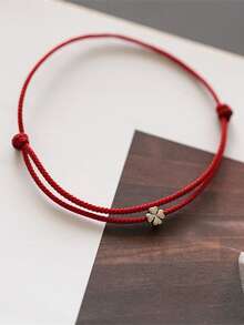 1入組簡約風&可愛四葉草設計紅色的細繩手鏈,時尚&多用途編織手環適合女士 - 彩色 - 查看 2