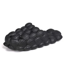 Couple's Fashionable Lychee Ball Slippers, Unisex Summer Slides - Black - View 1
