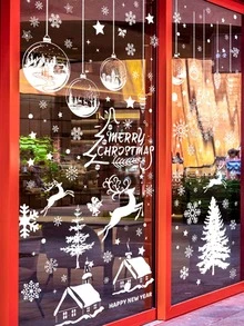 1set Of 9 Snow House Christmas Window Stickers - White - View 4