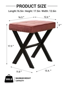 Fabric Upholstered Square Footstool, Modern Tufted Stool Square Ottoman with Metal X-Base, Suitable for Patio Bedroom Living Room Entryway-Pink - Pink - View 5
