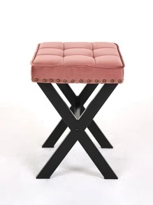 Fabric Upholstered Square Footstool, Modern Tufted Stool Square Ottoman with Metal X-Base, Suitable for Patio Bedroom Living Room Entryway-Pink - Pink - View 8