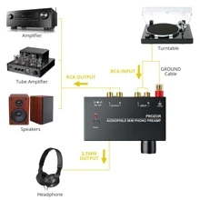Phono preamplifier, Audiophile M/M Phono Preamp Preamplifier with Level Controls RCA Input & Output Interfaces - Black - View 3