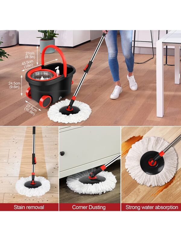 Mop and Bucket Set, 360° Spin Mop and Bucket with Wringer Set on Wheels