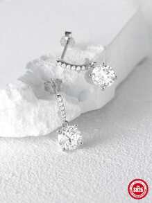 1對925純銀經典立體鑲嵌鋯石耳釘,18k鍍金大閃亮鋯石耳釘,適用於女士婚禮新娘派對珠寶配飾 - 銀色 - 查看 5