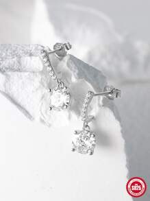 1對925純銀經典立體鑲嵌鋯石耳釘,18k鍍金大閃亮鋯石耳釘,適用於女士婚禮新娘派對珠寶配飾 - 銀色 - 查看 6