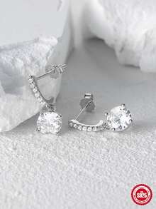 1對925純銀經典立體鑲嵌鋯石耳釘,18k鍍金大閃亮鋯石耳釘,適用於女士婚禮新娘派對珠寶配飾 - 銀色 - 查看 4