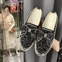 Women's Platform Rhinestones Glitter Slip On Comfort Flat Loafer Casual Shoes - màu đen - Xem 4