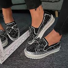 Women's Platform Rhinestones Glitter Slip On Comfort Flat Loafer Casual Shoes - màu đen - Xem 3