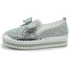 Women's Platform Rhinestones Glitter Slip On Comfort Flat Loafer Casual Shoes - 銀色 - 查看 1