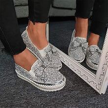 Women's Platform Rhinestones Glitter Slip On Comfort Flat Loafer Casual Shoes - 銀色 - 查看 6