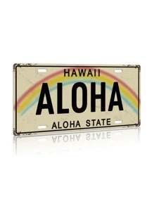 Putuo Decor 1 件美国城市牌照，金属锡标志铁牌彩虹海报悬挂式墙壁艺术画装饰适用于家庭车库客厅，5.9X 11.8 英寸 - 杏色 - 查看 1