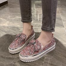 Women's Platform Rhinestones Glitter Slip On Comfort Flat Loafer Casual Shoes - 粉色 - 查看 5