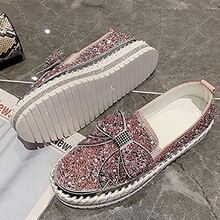 Women's Platform Rhinestones Glitter Slip On Comfort Flat Loafer Casual Shoes - 粉色 - 查看 4