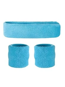 3入組吸濕排汗2腕帶和1髮箍透氣競技適用於籃球網球瑜伽汗適用於服飾和角色扮演 - 藍色 - 查看 1