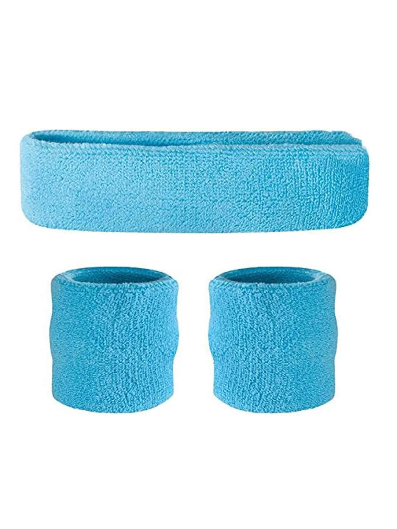 3入組吸濕排汗2腕帶和1髮箍透氣競技適用於籃球網球瑜伽汗適用於服飾和角色扮演 - 藍色 - 查看 1