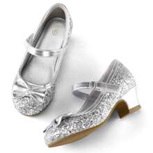Girl's Dress Shoes Mary Jane Glitter 1.5 In Low Heel Wedding Party Princess Shoes - Silver - View 4