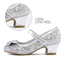Girl's Dress Shoes Mary Jane Glitter 1.5 In Low Heel Wedding Party Princess Shoes - Silver - View 6
