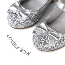 Girl's Dress Shoes Mary Jane Glitter 1.5 In Low Heel Wedding Party Princess Shoes - Silver - View 5
