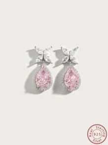 Cici Color 1 set de collar y anillo de plata de ley S925 con colgante en forma de flor de hielo, mariposa y gota de agua con circonita cúbica, adecuado para uso diario, citas, viajes de las mujeres, con caja de regalo para San Valentín - Plateado - Ver 9