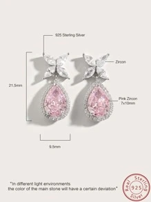 Cici Color 1 set de collar y anillo de plata de ley S925 con colgante en forma de flor de hielo, mariposa y gota de agua con circonita cúbica, adecuado para uso diario, citas, viajes de las mujeres, con caja de regalo para San Valentín - Plateado - Ver 3