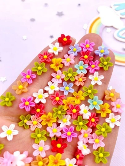 100pcs Random Resin Flatback 3d Nail Art Flower Stickers, Size 8mm, Multicolor, For Diy Scrapbooking, Phone Cover Decoration, Earrings Making, Crafts Summer, School