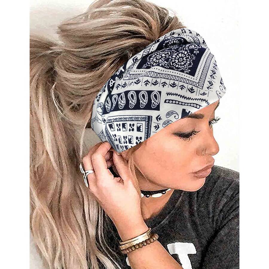 波西米亞風格堅果形狀的彈性頭帶,適用於瑜伽、運動、吸汗和休閒穿著女士髮飾 - 彩色 - 查看 1