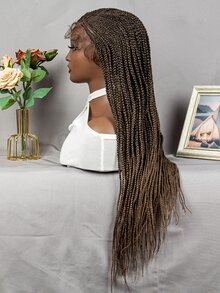 Gradient Light Brown Long Cornrow Braids Synthetic Lace Front Wig With 13*6 Lace Frontal And Slightly Angled Front Design - Ombre - View 4