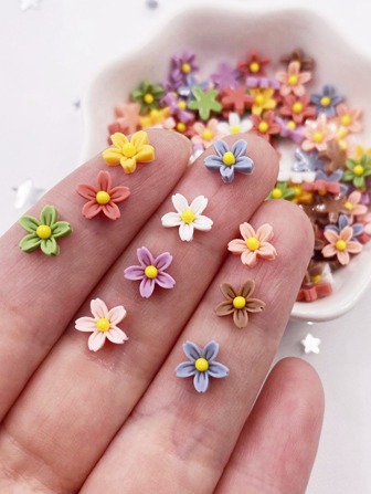 100pcs Random Mixed Color Resin 8mm 3d Flatback Miniature Flower Design Nail Art Decoration, Diy Scrapbooking, Mobile Phone Shell Ornament, Earring Accessory, Handicraft Valentine's Day Valentines Summer, School