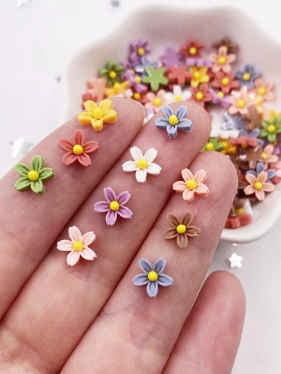100pcs Random Mixed Color Resin 8mm 3d Flatback Miniature Flower Design Nail Art Decoration, Diy Scrapbooking, Mobile Phone Shell Ornament, Earring Accessory, Handicraft Valentine's Day Valentines Summer, School