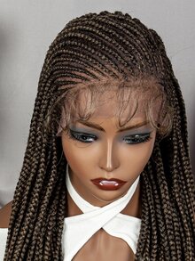 Gradient Light Brown Long Cornrow Braids Synthetic Lace Front Wig With 13*6 Lace Frontal And Slightly Angled Front Design - Ombre - View 5