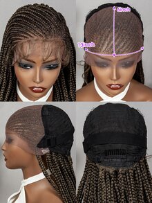 Gradient Light Brown Long Cornrow Braids Synthetic Lace Front Wig With 13*6 Lace Frontal And Slightly Angled Front Design - Ombre - View 6