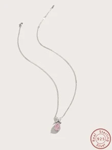 Cici Color 1 set de collar y anillo de plata de ley S925 con colgante en forma de flor de hielo, mariposa y gota de agua con circonita cúbica, adecuado para uso diario, citas, viajes de las mujeres, con caja de regalo para San Valentín - Plateado - Ver 6