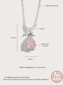 Cici Color 1 set de collar y anillo de plata de ley S925 con colgante en forma de flor de hielo, mariposa y gota de agua con circonita cúbica, adecuado para uso diario, citas, viajes de las mujeres, con caja de regalo para San Valentín - Plateado - Ver 2