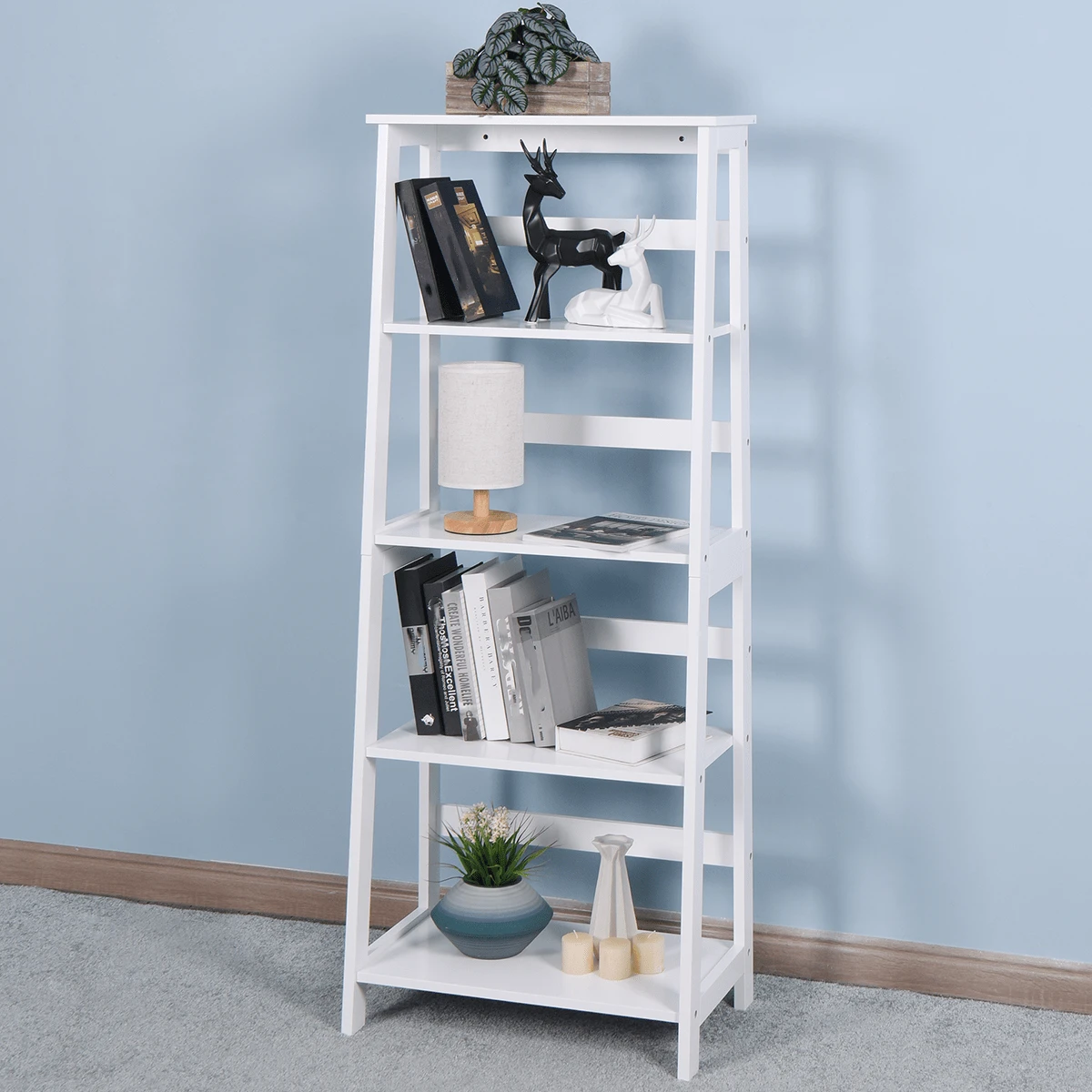 5 Tiers Bookshelf,Modern Bookshelf,Book Rack,Storage Rack Shelves in Living Room/Home/Office,Books Holder Organizer for Books/Movies - White - trắng - Xem 1